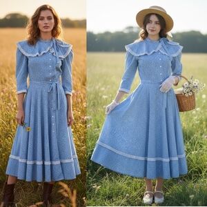 Vintage Prairie Floral Midi Dress - Ruffle Fit & Flare Cottagecore - Foxy Lady 4